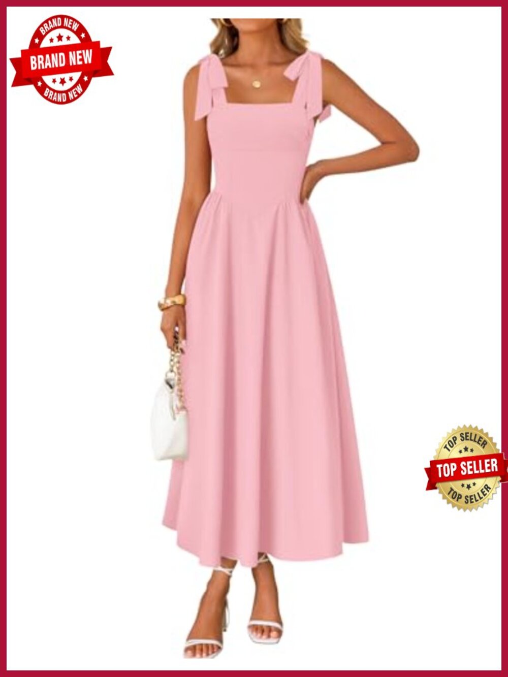 Women's Summer Maxi Dress Tie Shoulder Sleeveless Square Neck Boho Wedding Guest